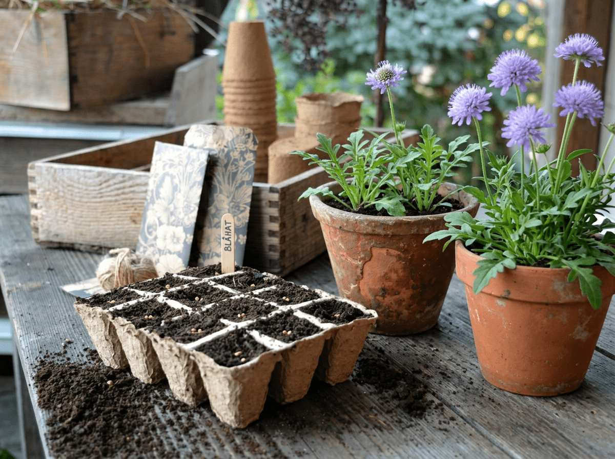 Blåhat frø i krukker