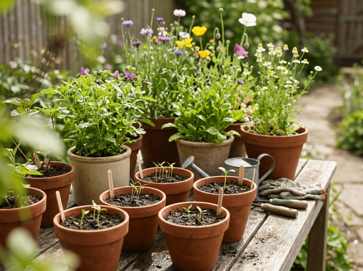 blomsterblandinger frø i krukker