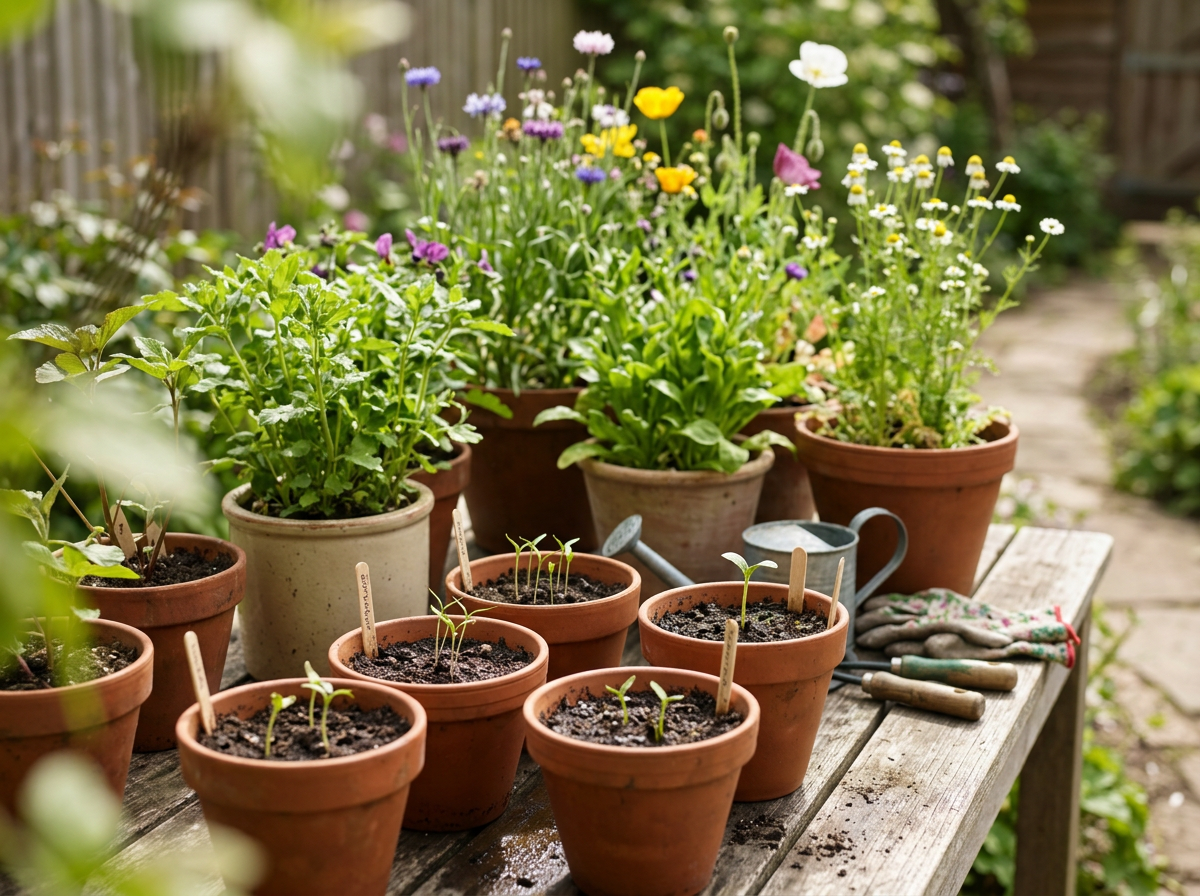 blomsterblandinger frø i krukker