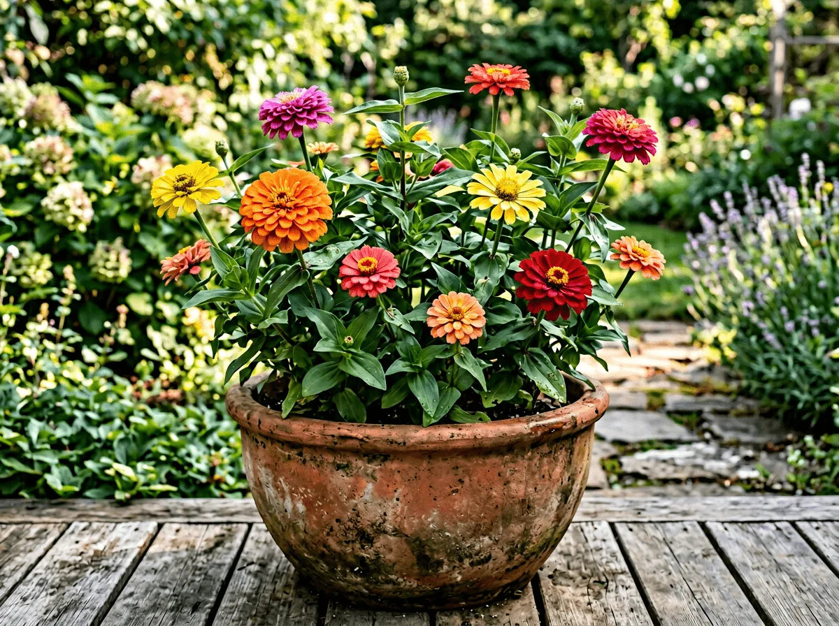 Zinnia frø i krukker