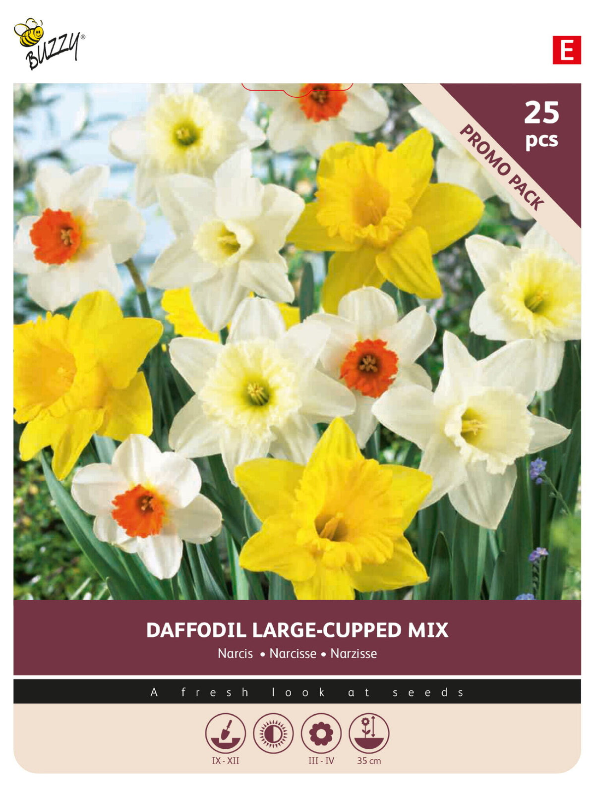 Narcissus Large Cupped Mix blomsterløg etiket med 25 løg i farver og former