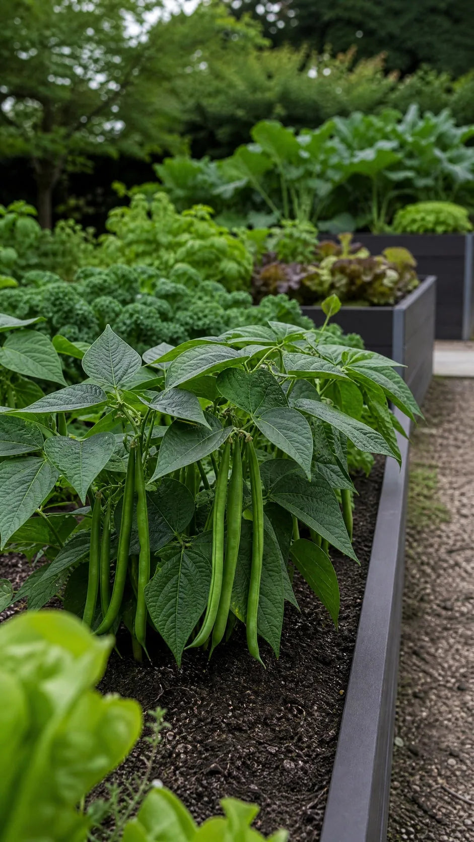 Buskbønne 'Compass' 50g frø – foto af bønneplanten med grønne bælge
