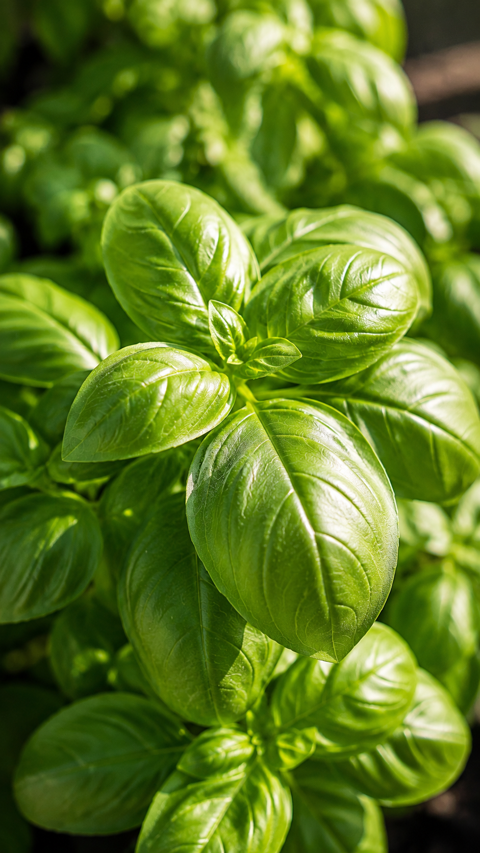 Frisk basilikum i sollys
