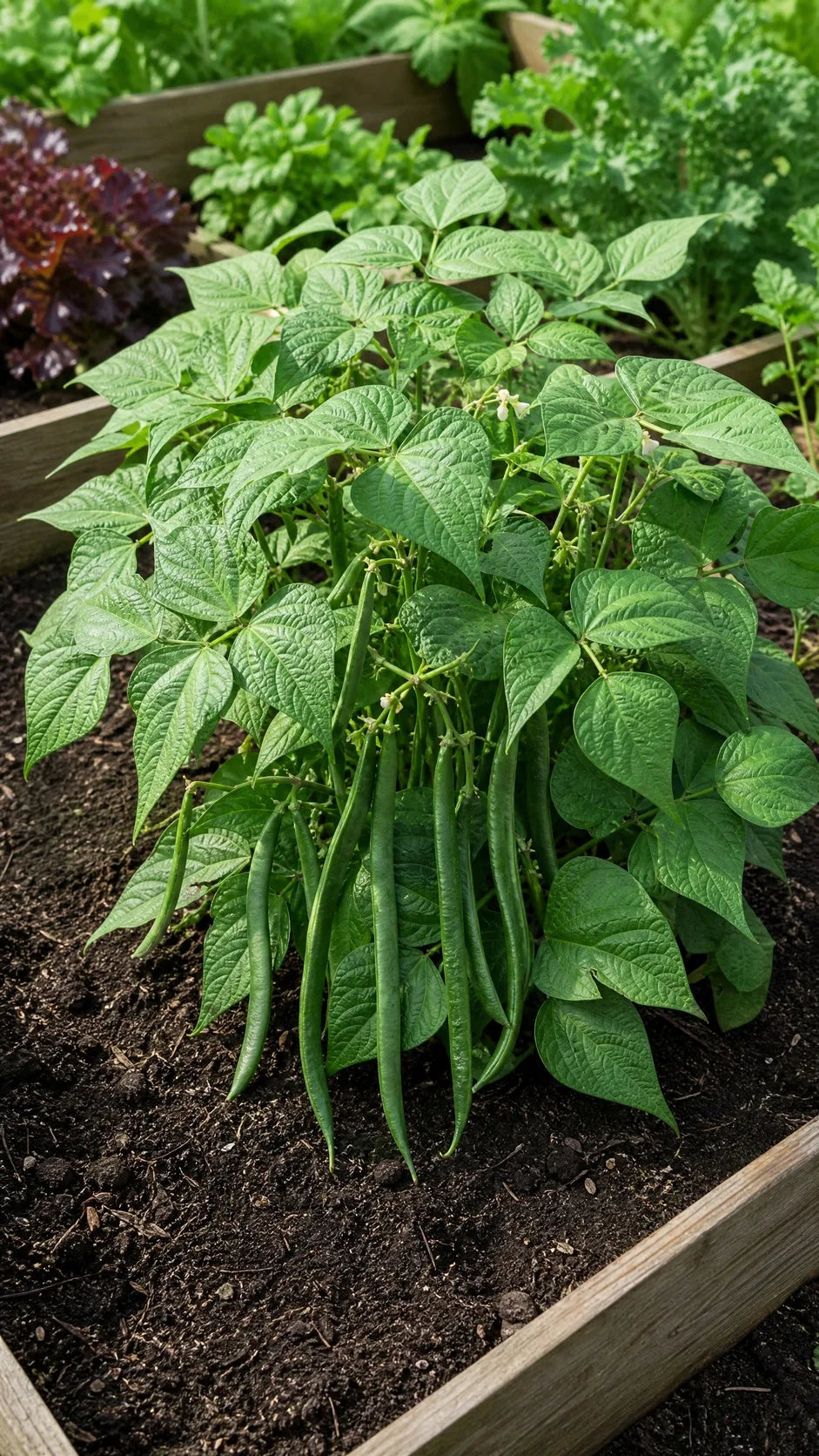 Buskbønne 'Compass' 50g frø – foto af bønneplanten med grønne bælge