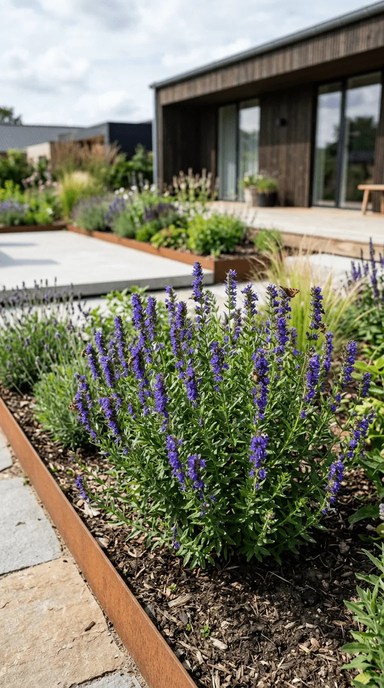 Isop krydderurt med blåviolette blomster i have