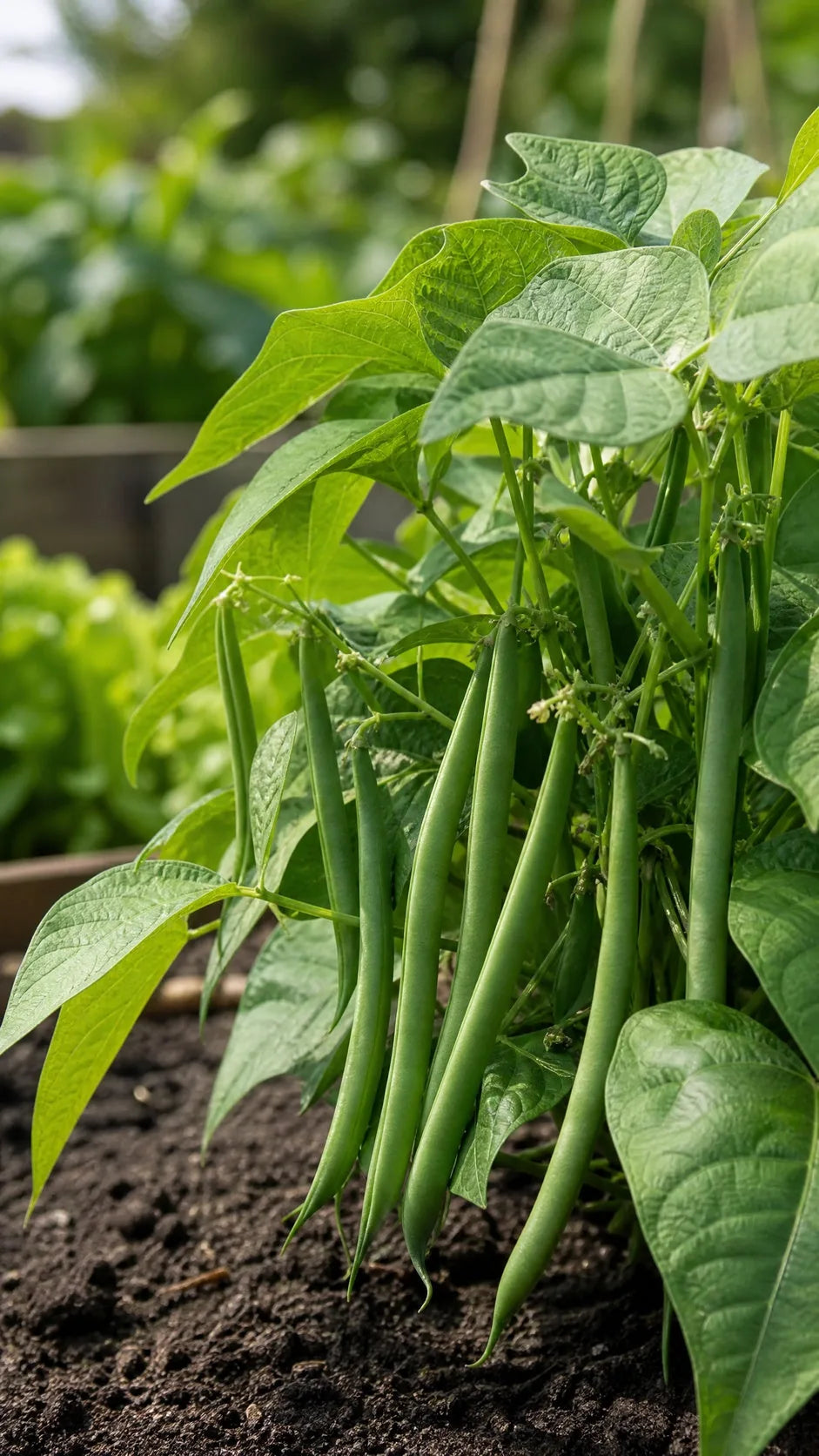Buskbønne 'Compass' 50g frø – foto af bønneplanten med grønne bælge