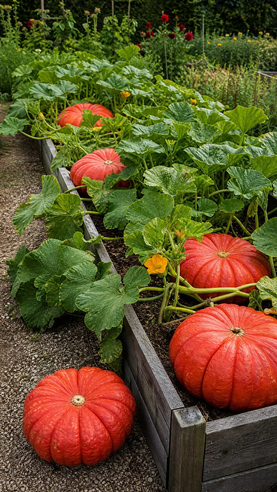 Græskar 'Rouge vif d'Etampes' frø – foto af planten med frugter