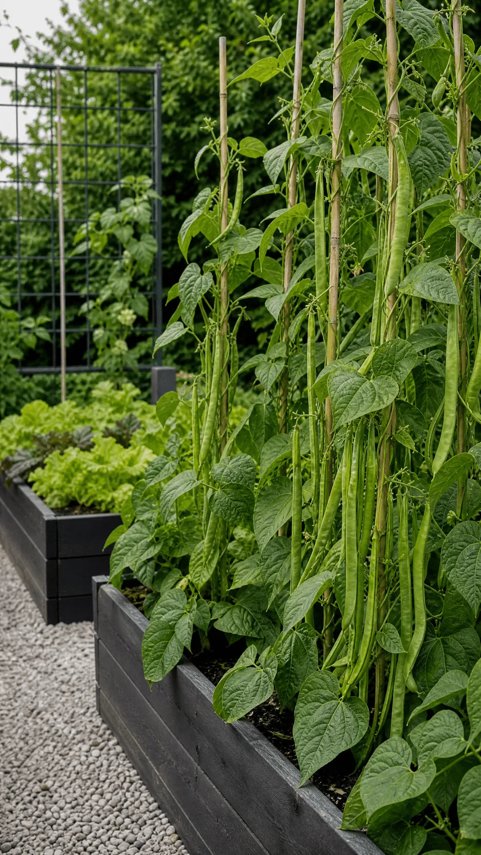 Stangbønne 'Helda' frø – foto af stangbønneplanten med grønne bælge