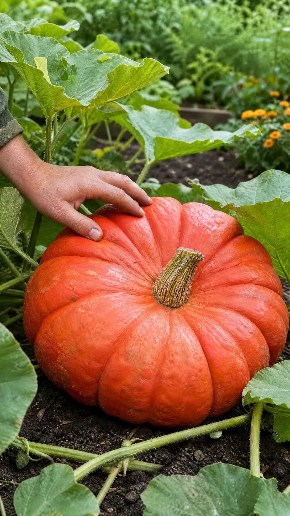 Græskar 'Rouge vif d'Etampes' frø – foto af planten med frugter