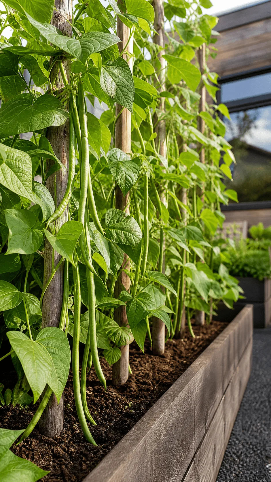 Stangbønne 'Neckarkönigin' 50 g frø – foto af stangbønneplanten med grønne bælge