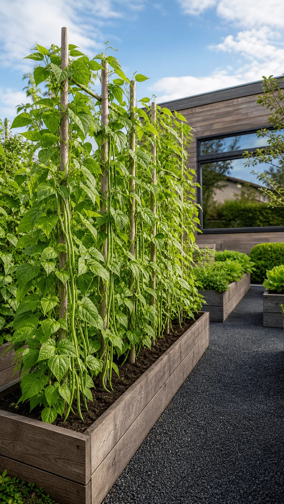 Stangbønne 'Neckarkönigin' 50 g frø – foto af stangbønneplanten med grønne bælge