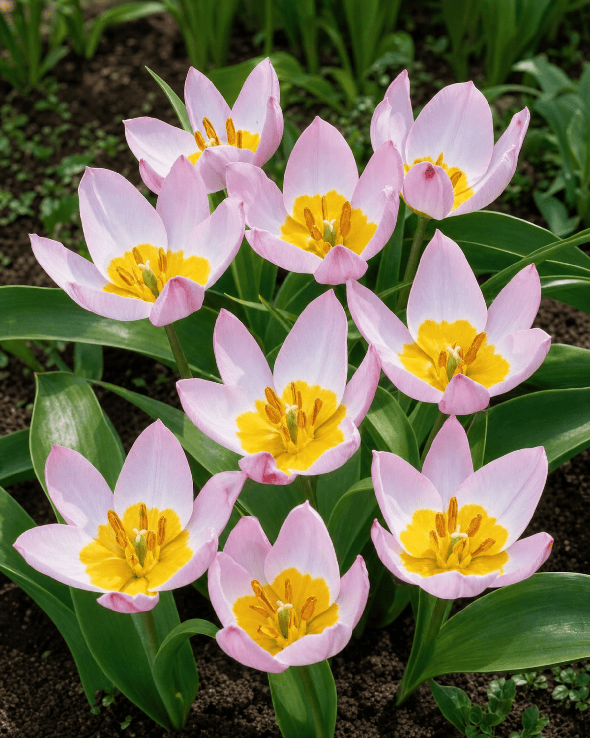 Botanisk tulipan 'Lilac Wonder' løg med lyllakfarvede blomster og gul centrumflamme